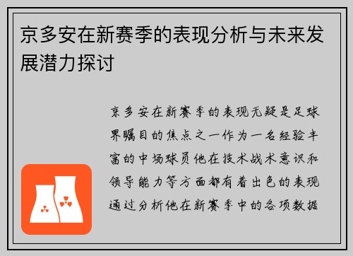 京多安在新赛季的表现分析与未来发展潜力探讨